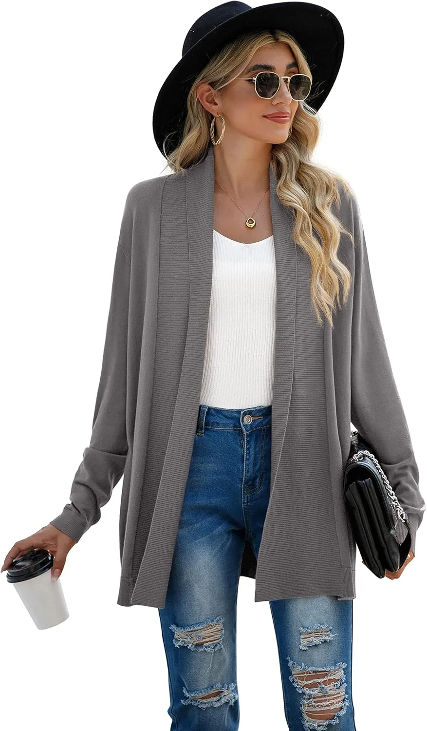 GRECERELLE Women's Long Sleeve Open Front Lightweight Casual Business Dressy Cardigan Sweater Fall Winter