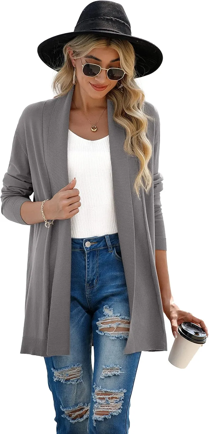 GRECERELLE Women's Long Sleeve Open Front Lightweight Casual Business Dressy Cardigan Sweater Fall Winter