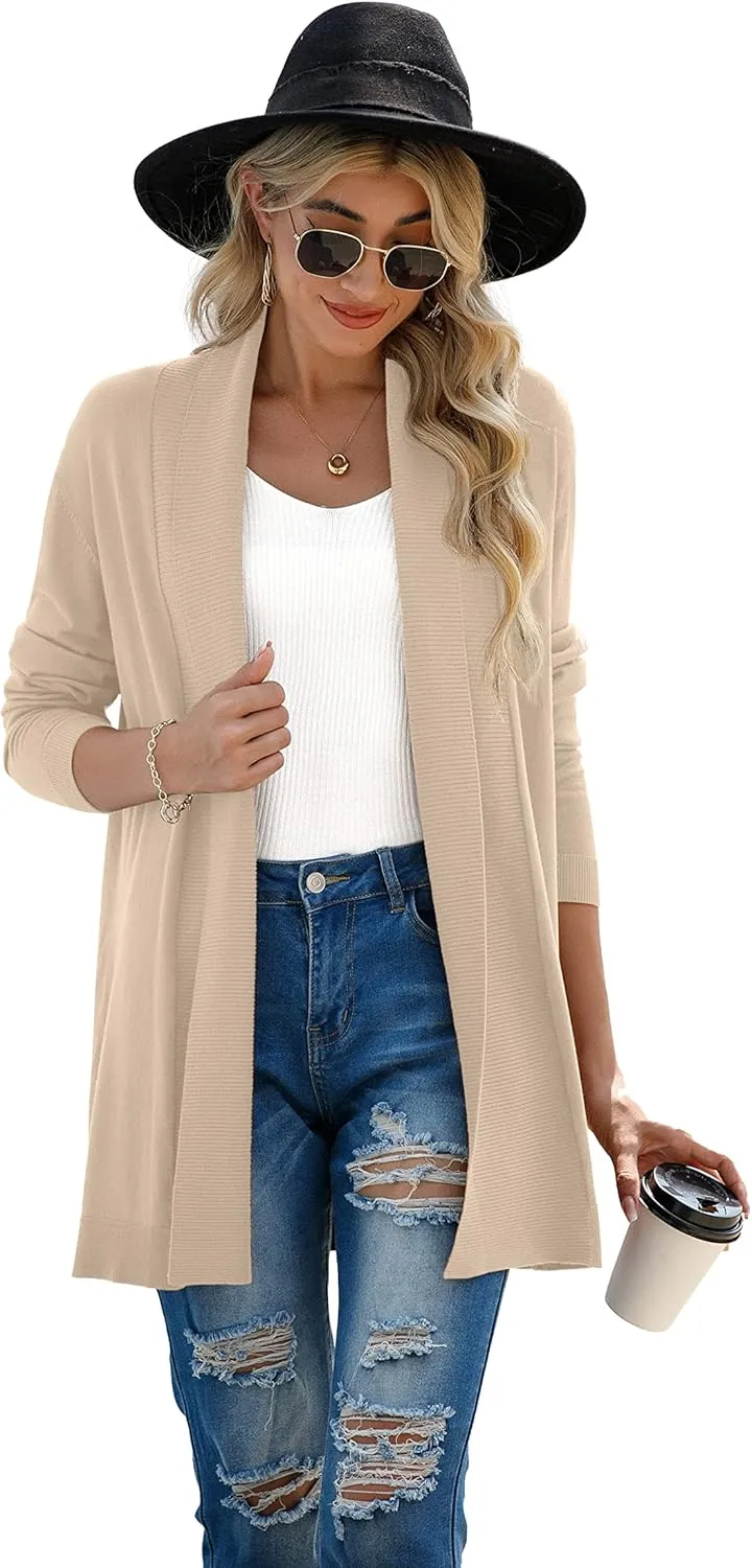 GRECERELLE Women's Long Sleeve Open Front Lightweight Casual Business Dressy Cardigan Sweater Fall Winter