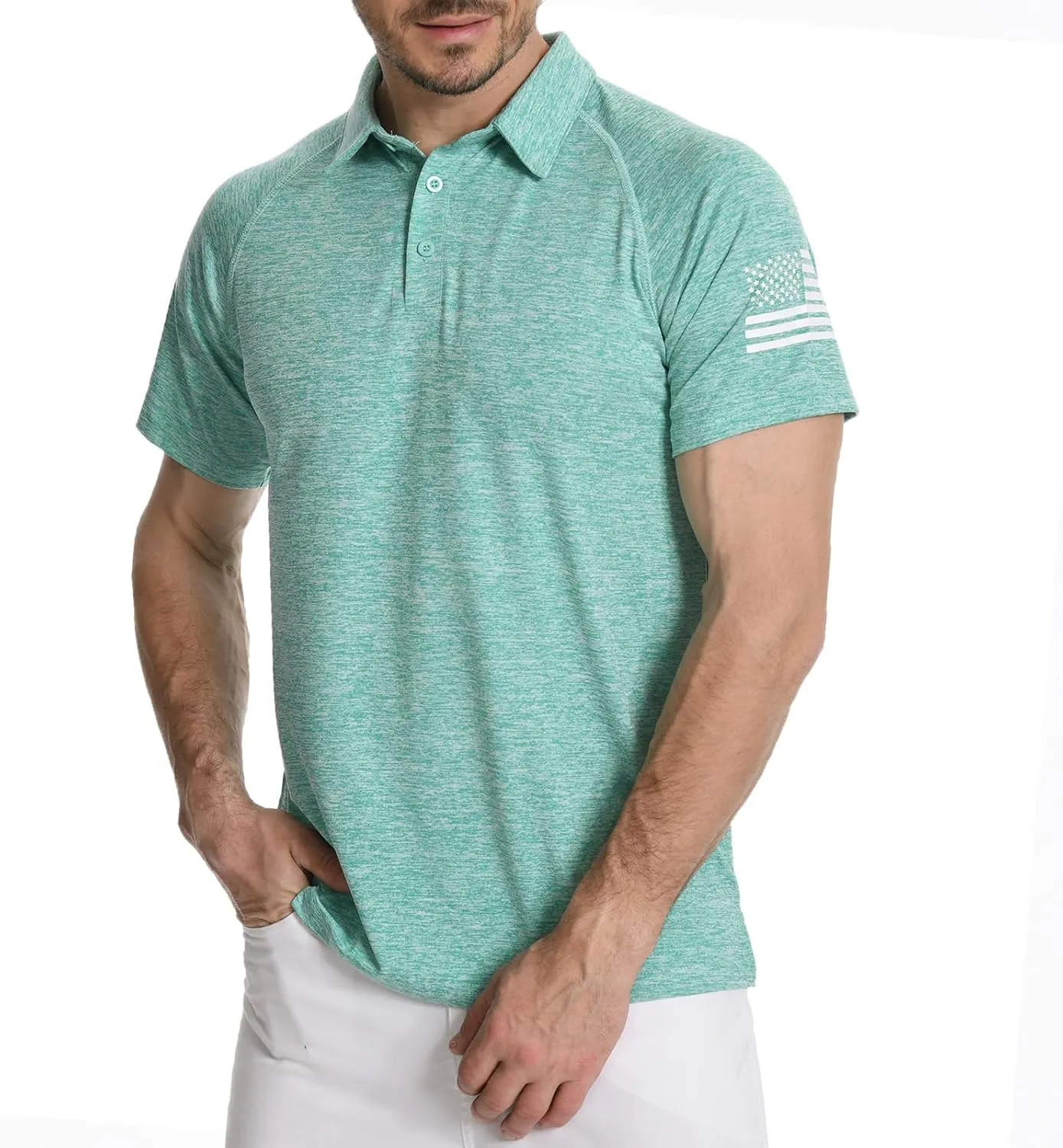 H HYFOL Mens Golf Shirt Moisture Wicking Quick-Dry Short Sleeve Casual Patriotic Polo Shirts for Men