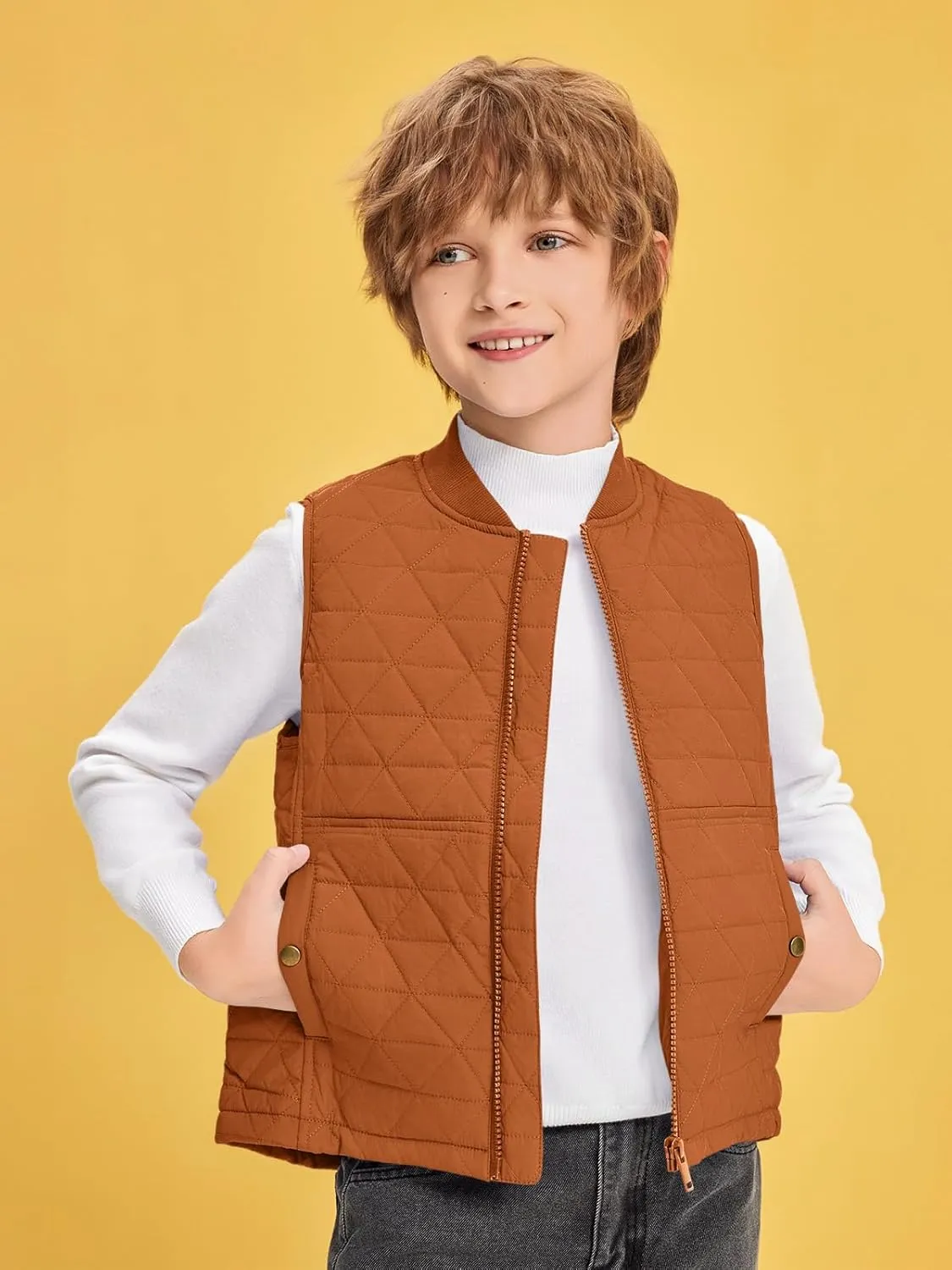 Haloumoning Boys Zip Up Puffer Vest Kids Lightweight Quilted Sleeveless Jackets Outerwear with Pockets 4-14 Years