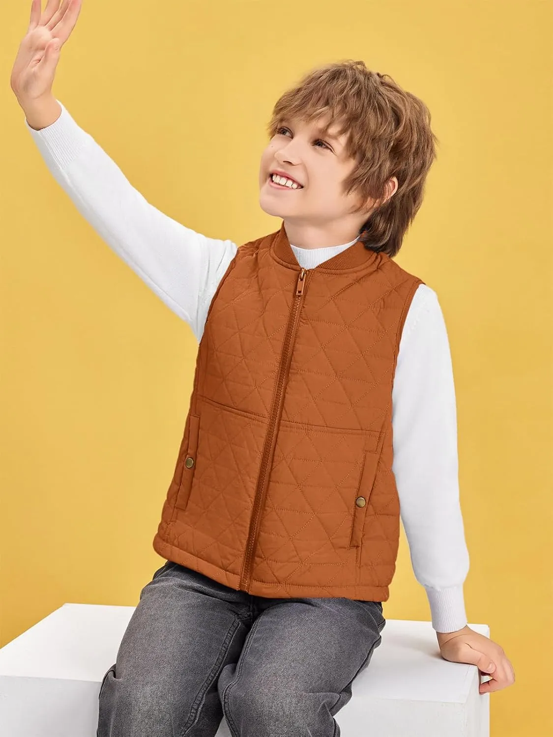 Haloumoning Boys Zip Up Puffer Vest Kids Lightweight Quilted Sleeveless Jackets Outerwear with Pockets 4-14 Years