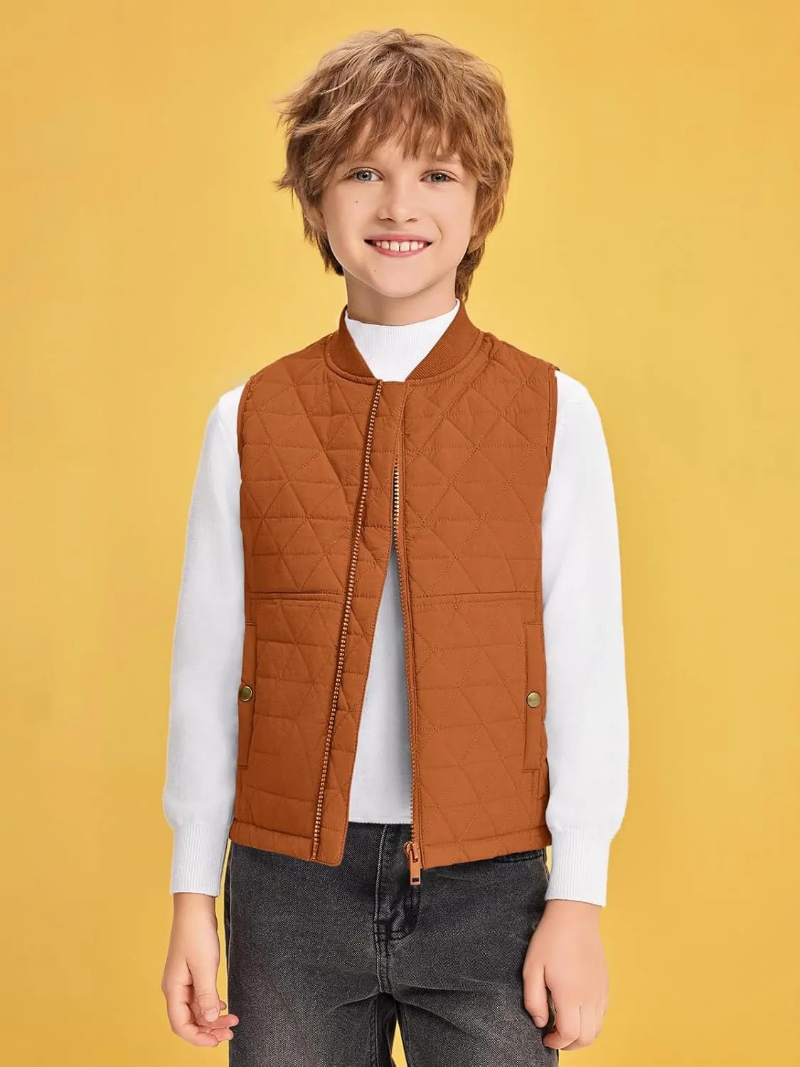 Haloumoning Boys Zip Up Puffer Vest Kids Lightweight Quilted Sleeveless Jackets Outerwear with Pockets 4-14 Years