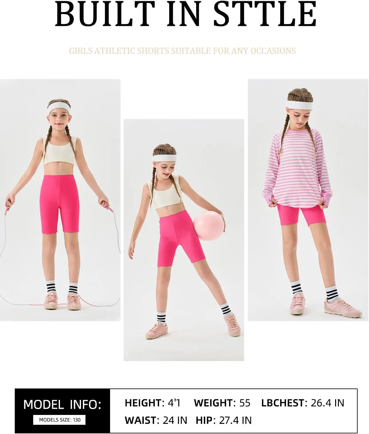 Haloumoning Girls Bike Shorts Kids Athletic Volleyball Shorts Comfy Under Dress Dance Short Leggings 5-14 Years