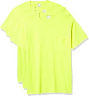 Hanes Men's Workwear Pocket T-Shirt Pack, Moisture Wicking Tee, Odor Control, 2-Pack, Safety Green, Small