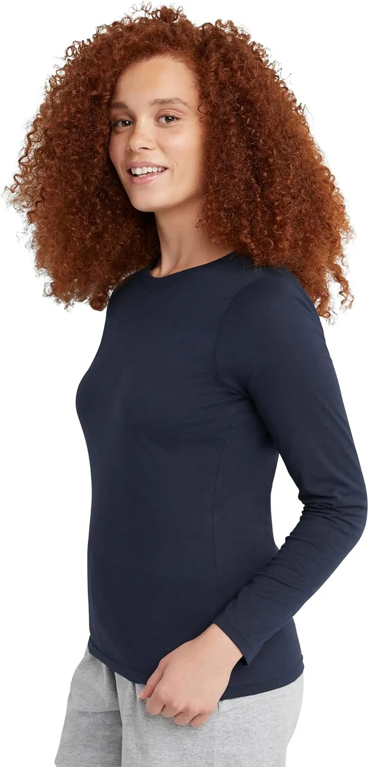 Hanes Women's Long Sleeve Cotton T-Shirt, Lightweight Crewneck Tee for Women, Modern Fit