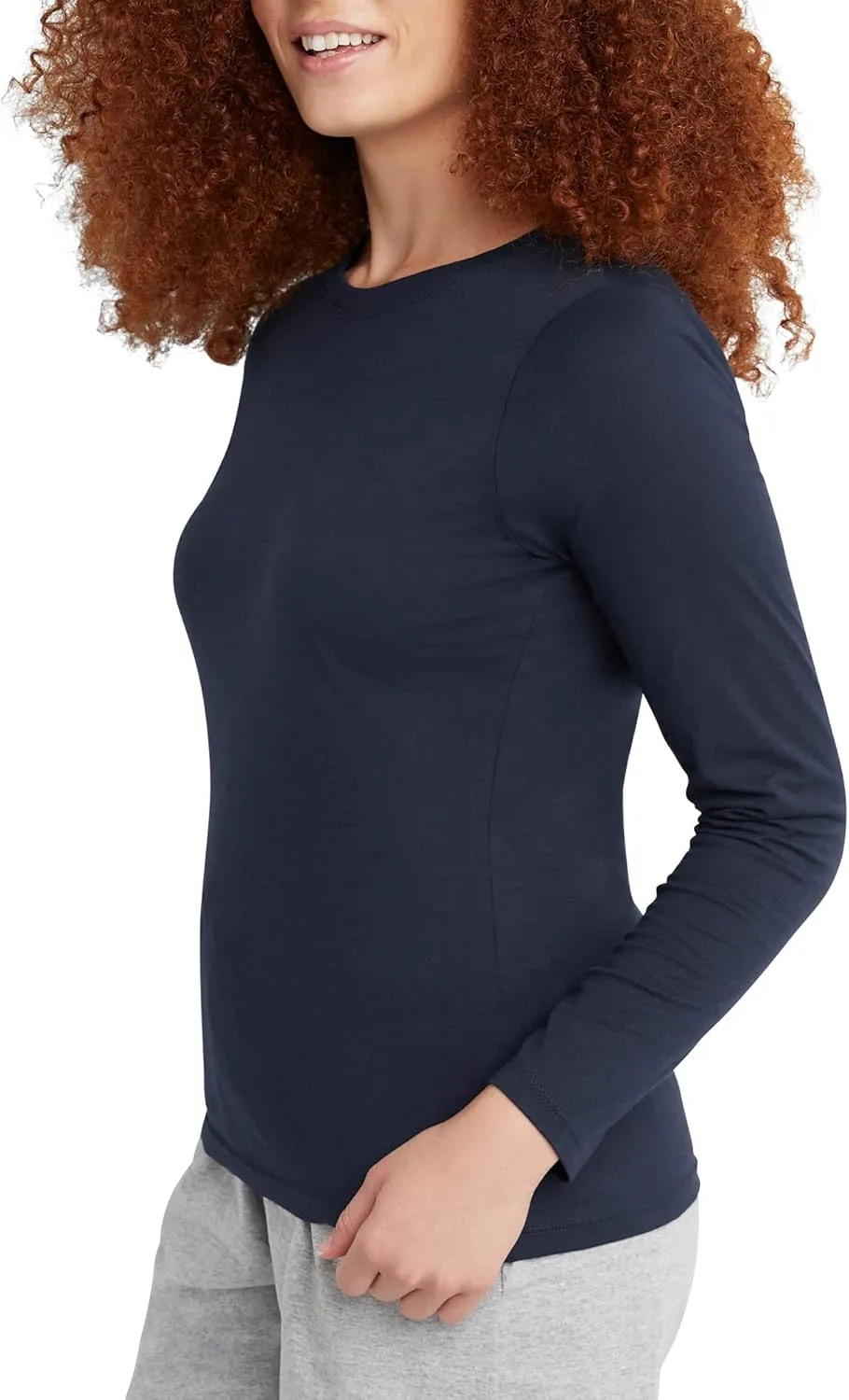 Hanes Women's Long Sleeve Cotton T-Shirt, Lightweight Crewneck Tee for Women, Modern Fit