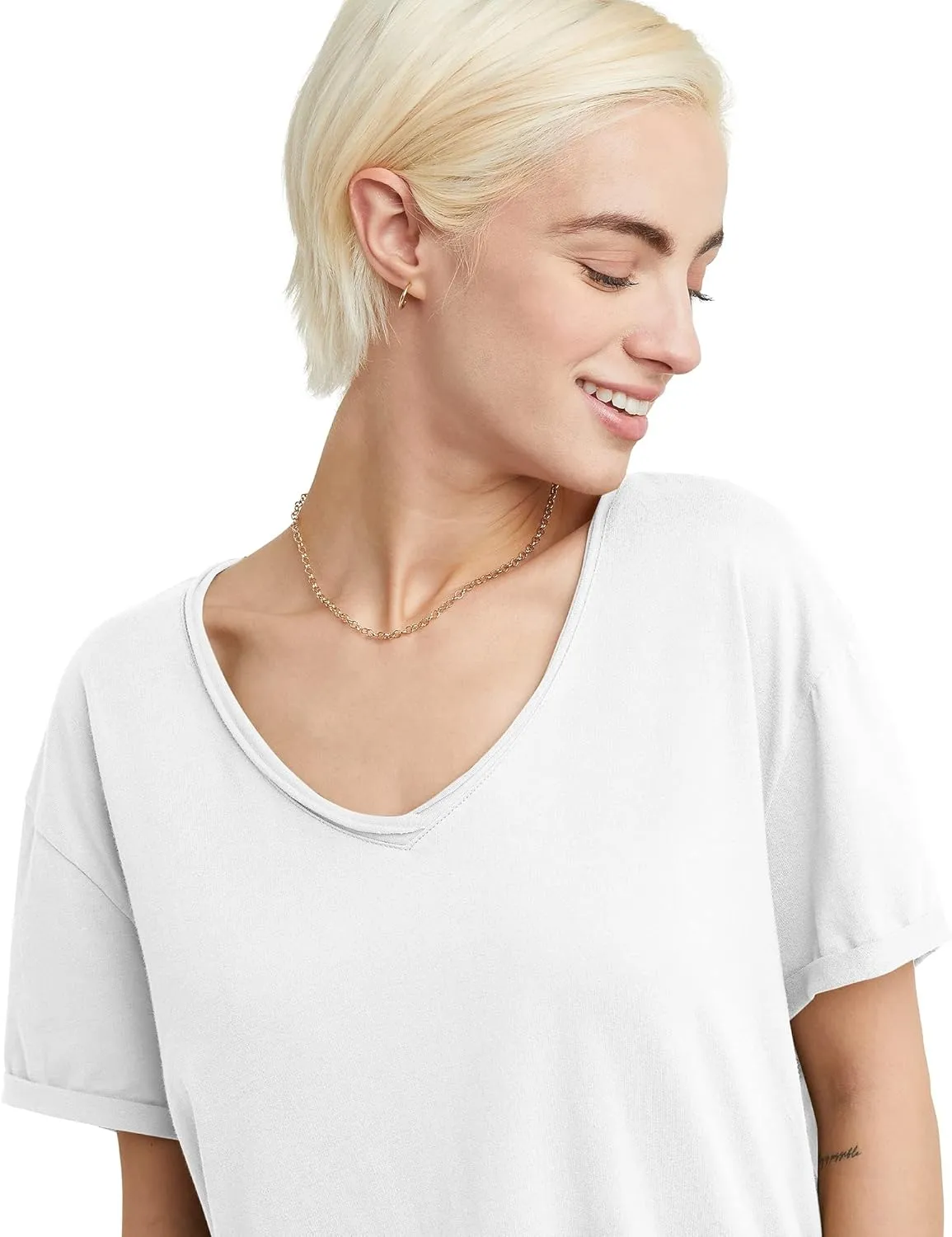 Hanes Women's Originals V-Neck Short Sleeve T-Shirt with Raw Edge, 100% Cotton Tee