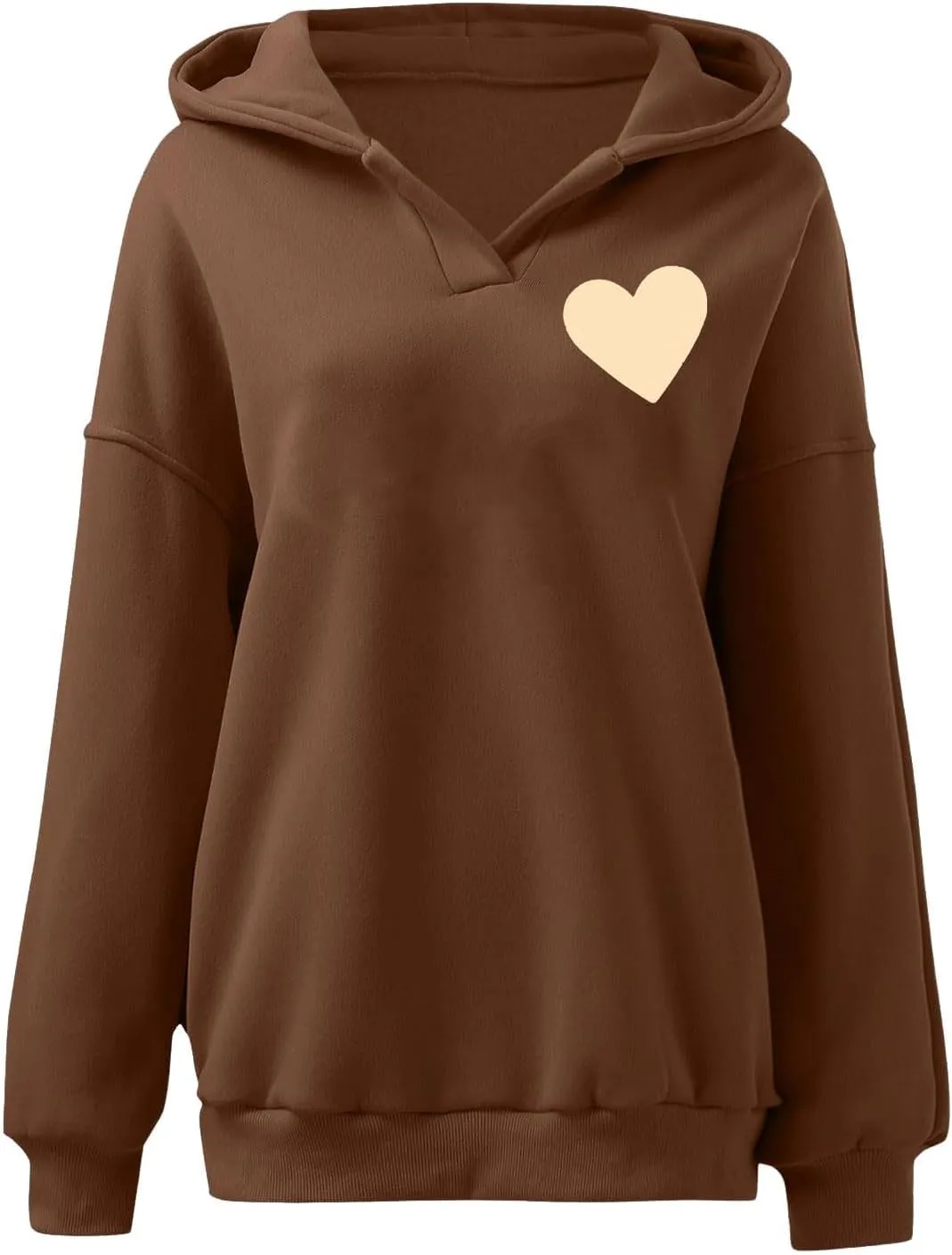 HGps8w Oversized Hoodies for Women Cute Heart Print Tops Loose Pullover Casual Long Sleeve Drop Shoulder Hooded Sweatshirt