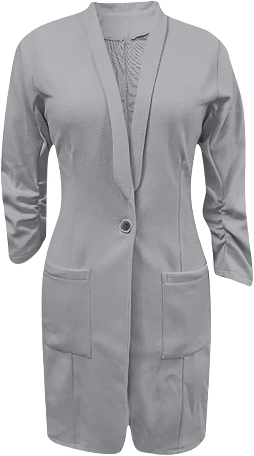 HGps8w Women's Long Blazers Casual Open Front Long Sleeve Lapel Suit Jacket Elegant Plain Work Office Blazer Jackets