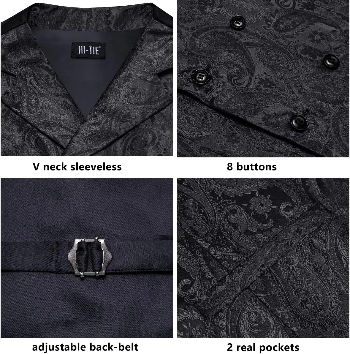 Hi-Tie Mens Silk Paisley Victorian Suit Vests Tie Set Lapel Pin Gold Tie Clip Double Breasted Steampunk Tuxedo Waistcoat