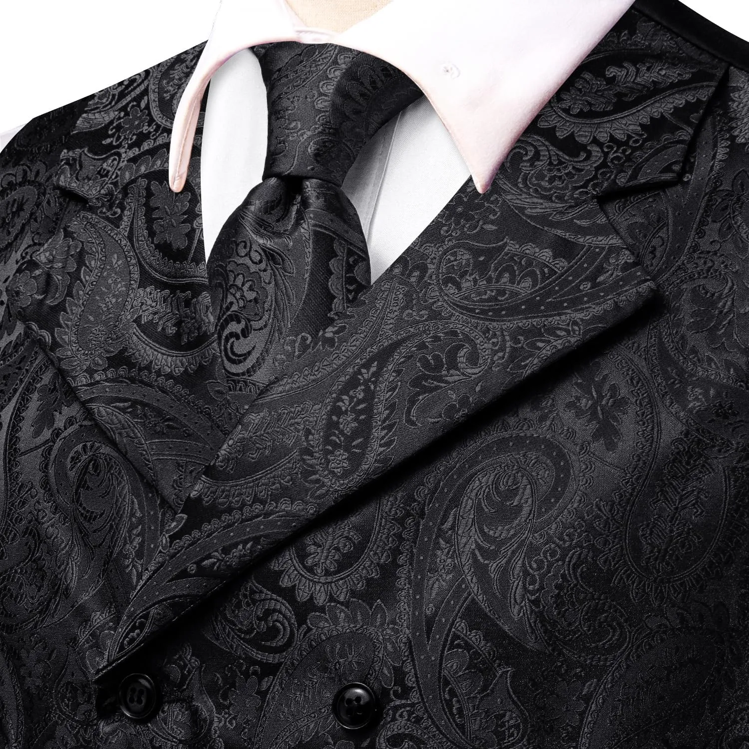 Hi-Tie Mens Silk Paisley Victorian Suit Vests Tie Set Lapel Pin Gold Tie Clip Double Breasted Steampunk Tuxedo Waistcoat