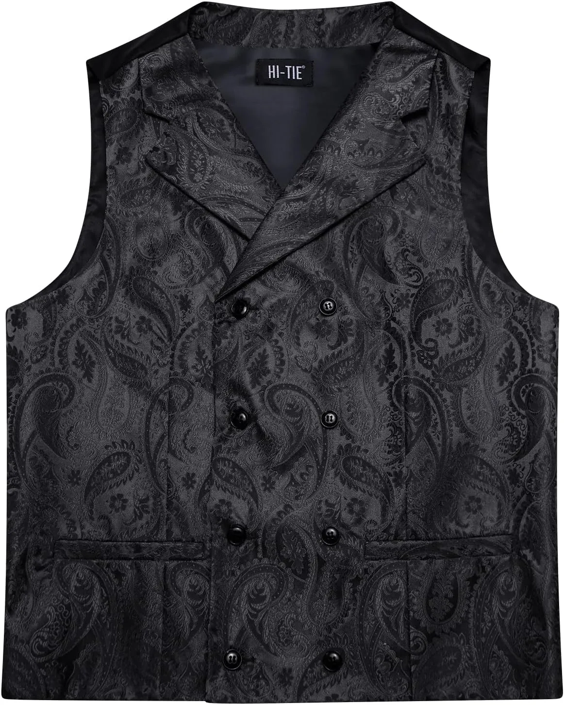 Hi-Tie Mens Silk Paisley Victorian Suit Vests Tie Set Lapel Pin Gold Tie Clip Double Breasted Steampunk Tuxedo Waistcoat