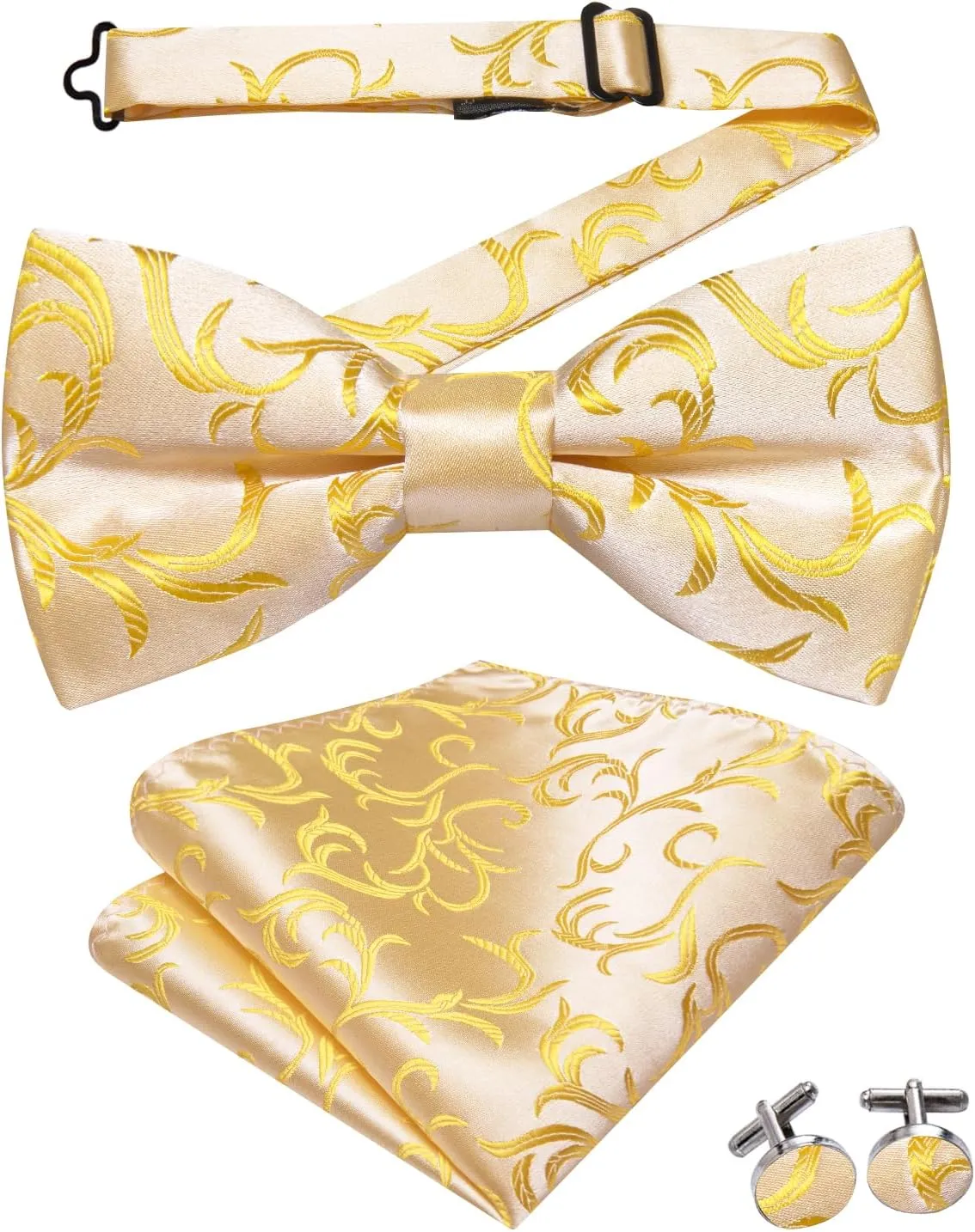 Hi-Tie Silk Mens Suit Vest Tie and Bowtie Lapel Pin Gold Tie Clip Paisley Floral Waistcoat 8PCS Set Tuxedo Wedding Party