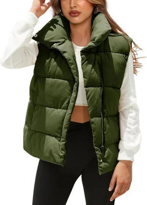 Himosyber Womens Puffer Vest Sleeveless Casual Loose Winter Warm Lightweight Stand Collar Down Jacket Coats