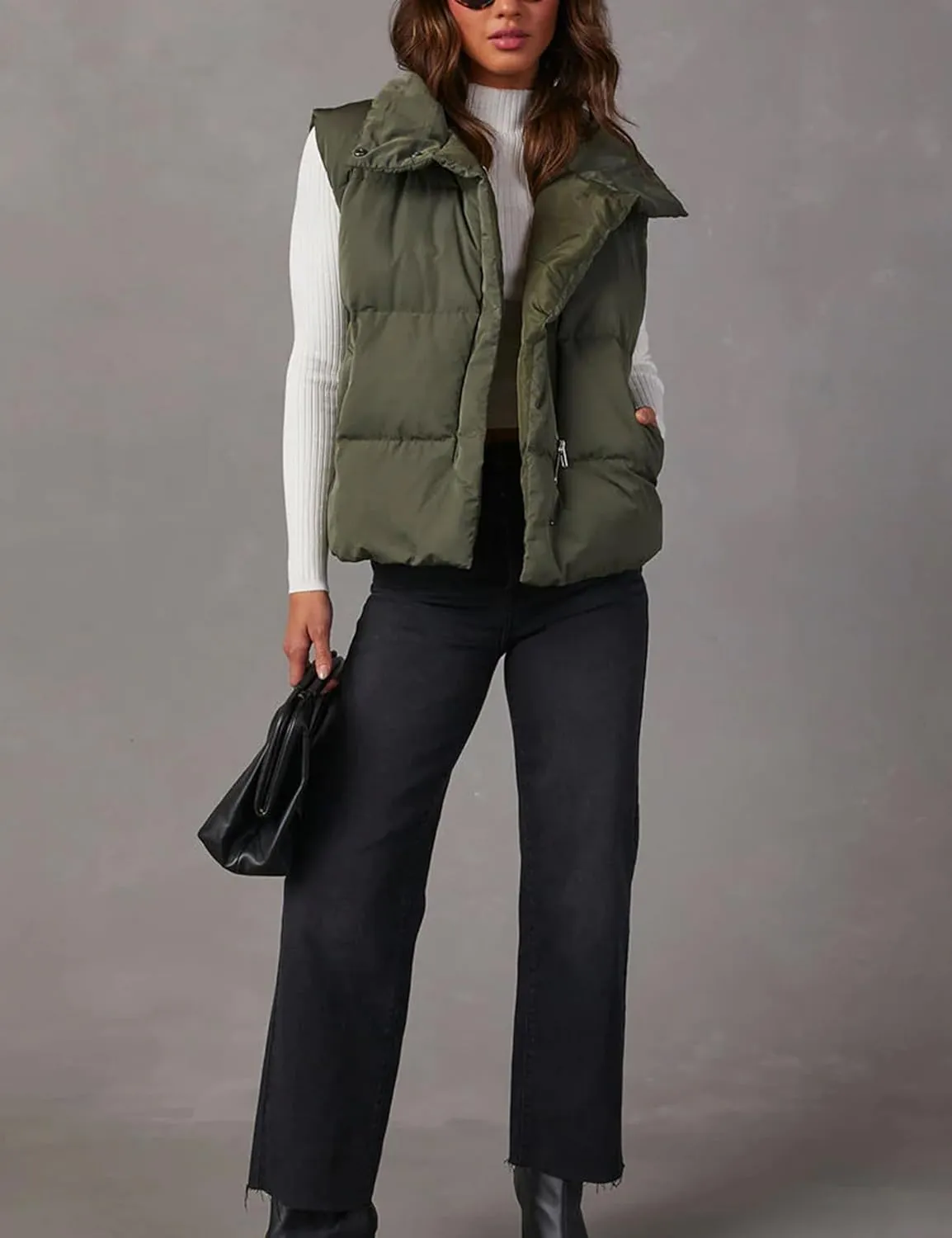 Himosyber Womens Puffer Vest Sleeveless Casual Loose Winter Warm Lightweight Stand Collar Down Jacket Coats