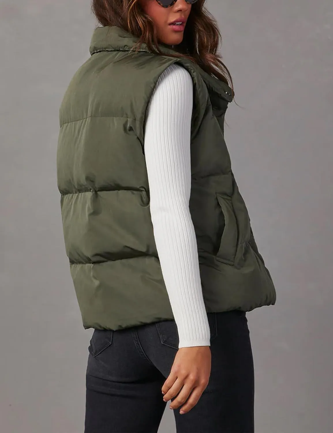 Himosyber Womens Puffer Vest Sleeveless Casual Loose Winter Warm Lightweight Stand Collar Down Jacket Coats