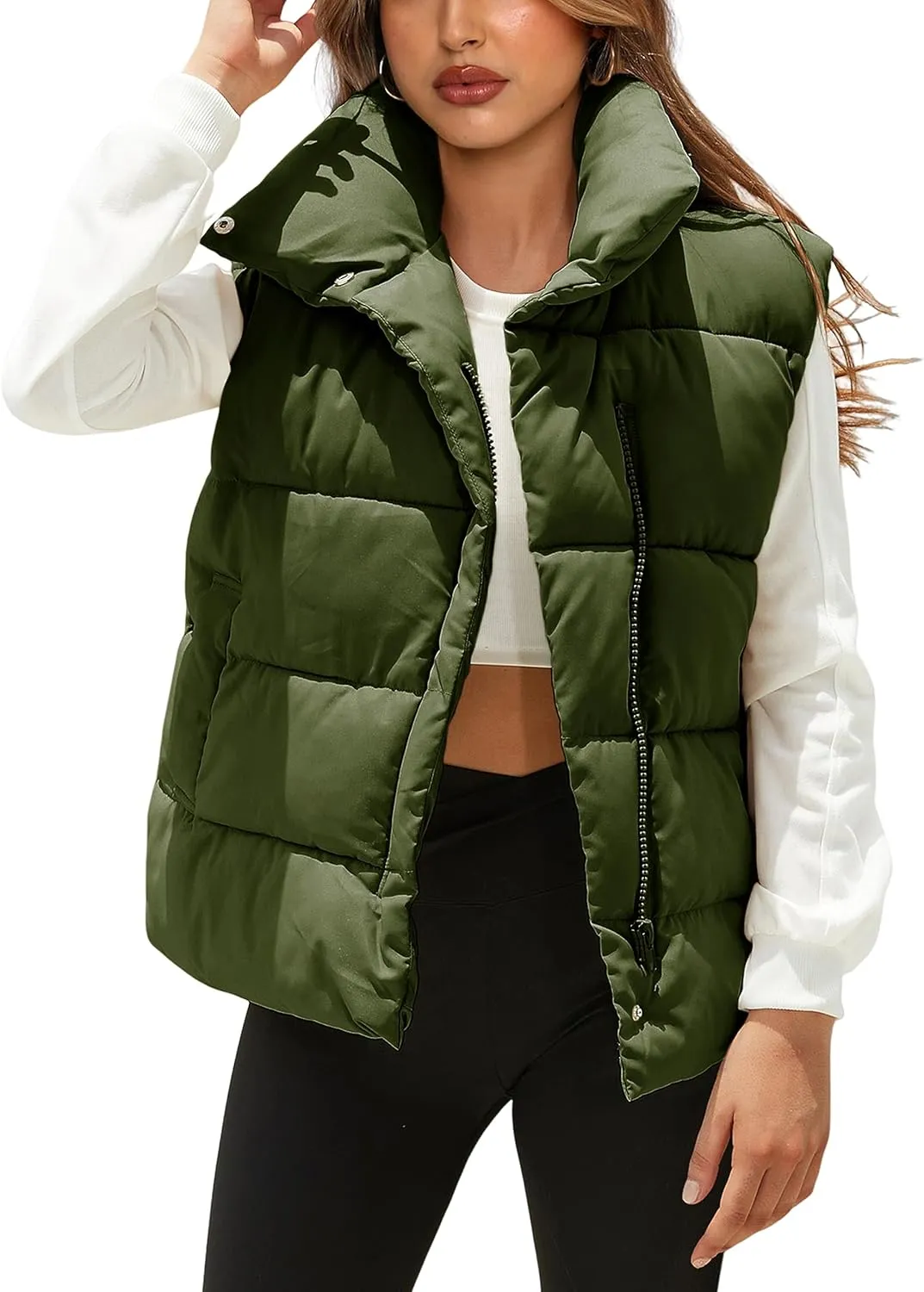 Himosyber Womens Puffer Vest Sleeveless Casual Loose Winter Warm Lightweight Stand Collar Down Jacket Coats