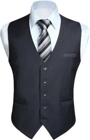 HISDERN Men's Suit Vest Business Formal Dress Waistcoat Vest with 3 Pockets for Suit or Tuxedo Slim Fit