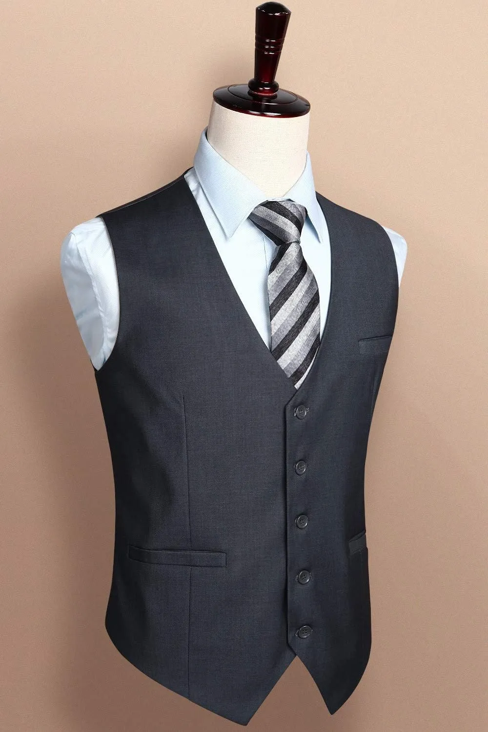 HISDERN Men's Suit Vest Business Formal Dress Waistcoat Vest with 3 Pockets for Suit or Tuxedo Slim Fit