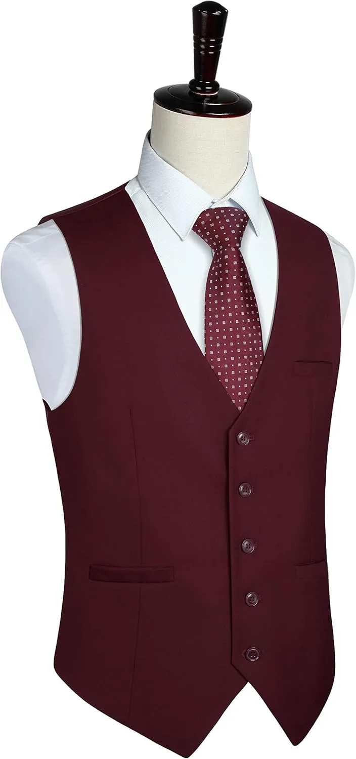 HISDERN Men's Suit Vest Business Formal Dress Waistcoat Vest with 3 Pockets for Suit or Tuxedo Slim Fit