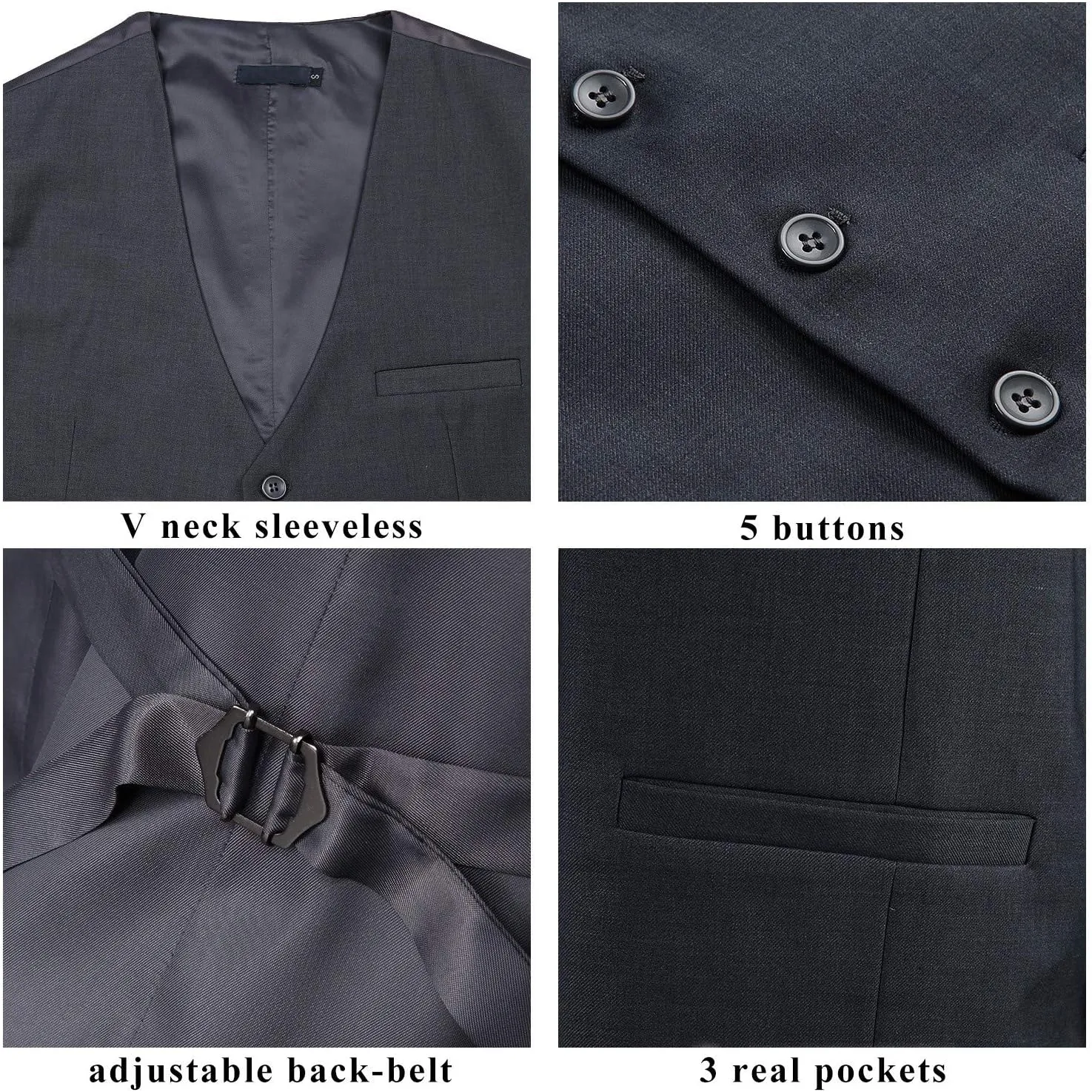 HISDERN Men's Suit Vest Business Formal Dress Waistcoat Vest with 3 Pockets for Suit or Tuxedo Slim Fit