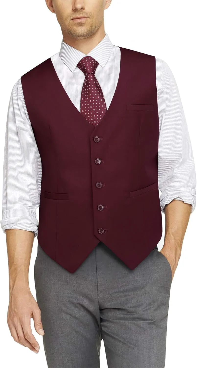 HISDERN Men's Suit Vest Business Formal Dress Waistcoat Vest with 3 Pockets for Suit or Tuxedo Slim Fit