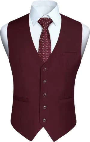 HISDERN Men's Suit Vest Business Formal Dress Waistcoat Vest with 3 Pockets for Suit or Tuxedo Slim Fit