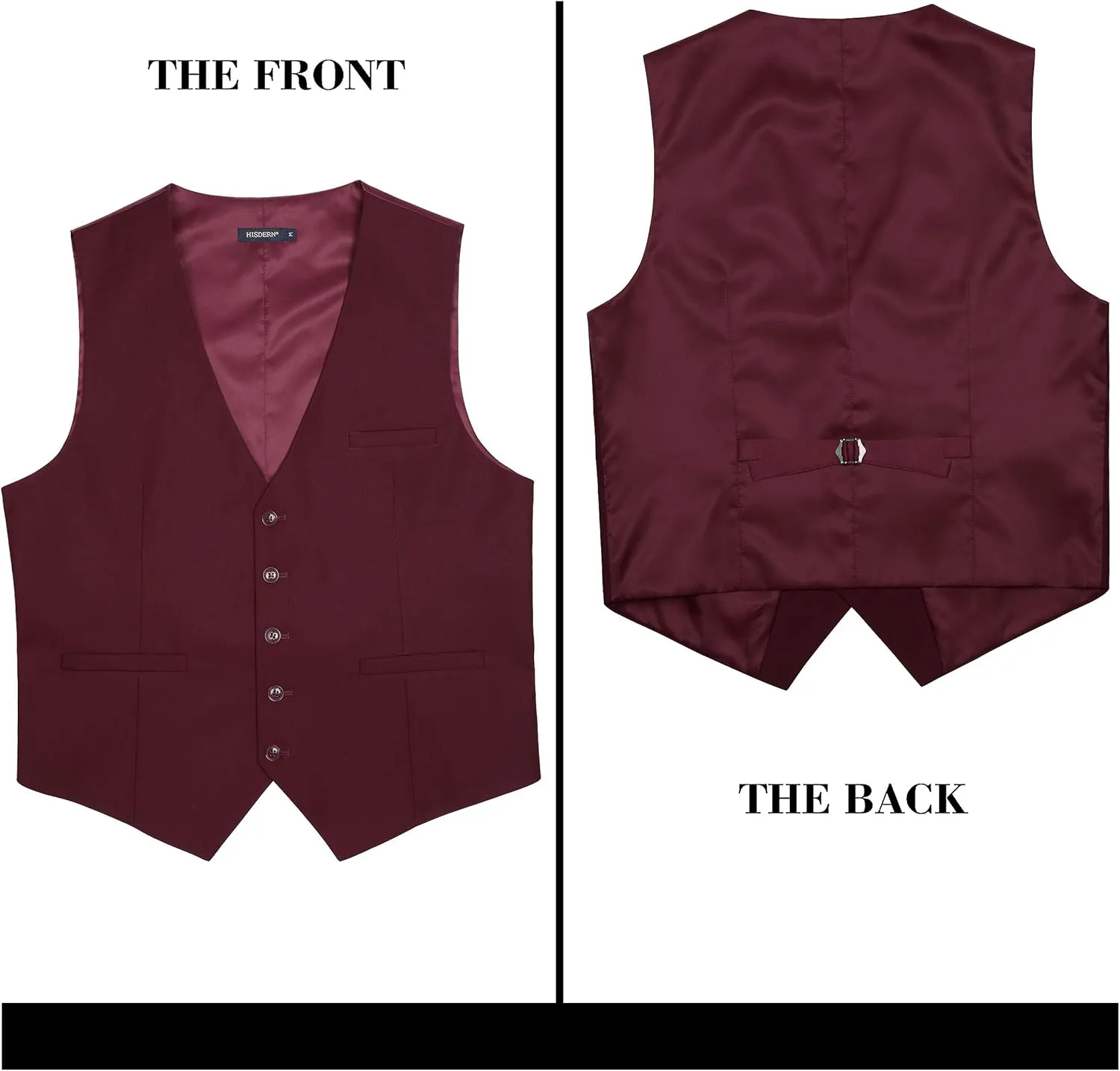HISDERN Men's Suit Vest Business Formal Dress Waistcoat Vest with 3 Pockets for Suit or Tuxedo Slim Fit