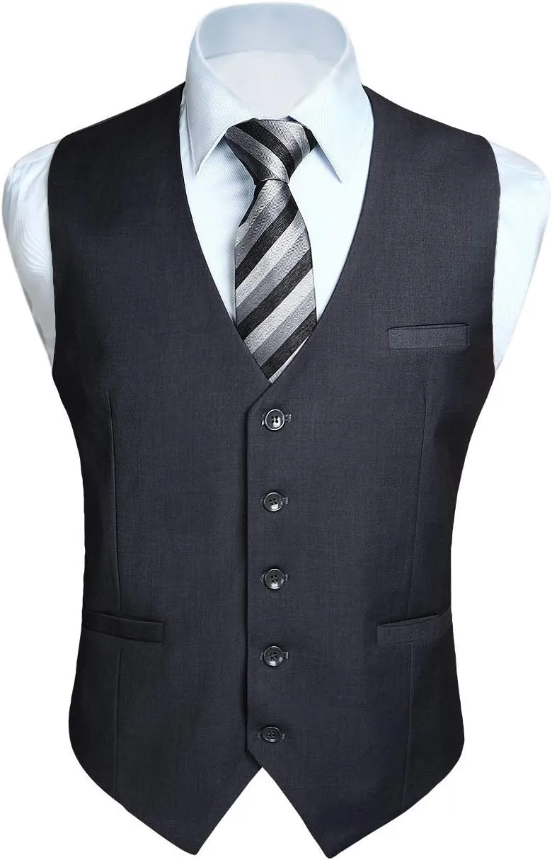 HISDERN Men's Suit Vest Business Formal Dress Waistcoat Vest with 3 Pockets for Suit or Tuxedo Slim Fit
