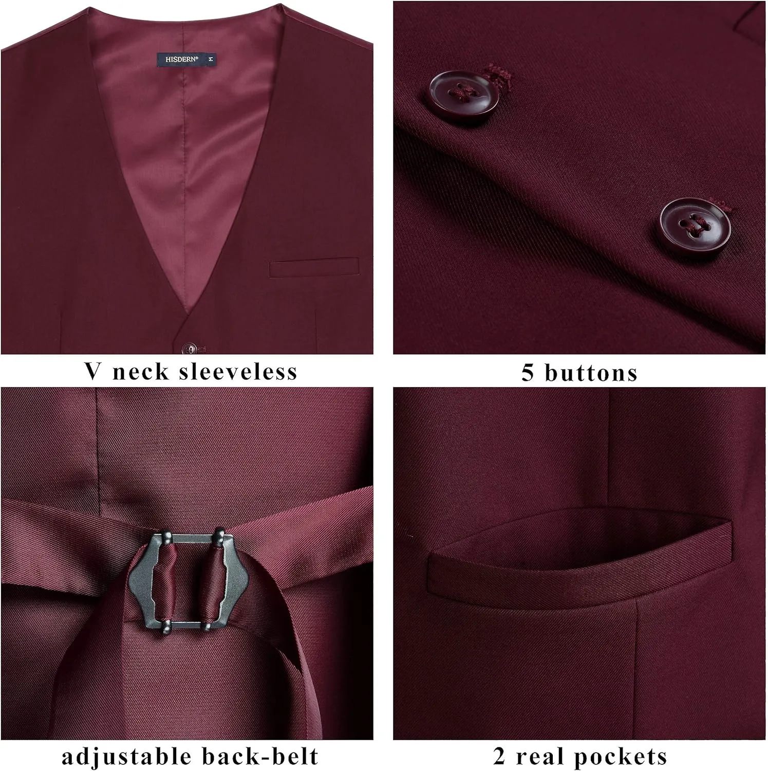 HISDERN Men's Suit Vest Business Formal Dress Waistcoat Vest with 3 Pockets for Suit or Tuxedo Slim Fit