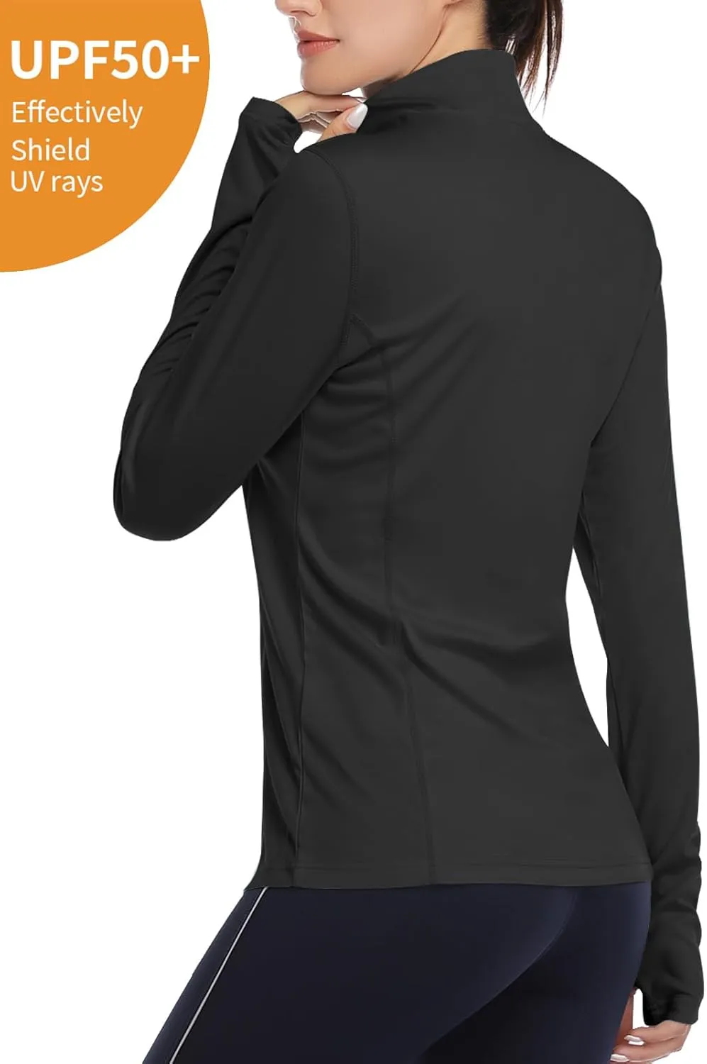 HISKYWIN Womens UPF 50  Sun Protection Tops Long Sleeve Half-Zip Thumb Hole Outdoor Workout Shirt
