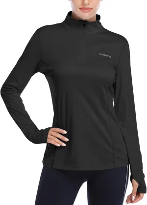 HISKYWIN Womens UPF 50  Sun Protection Tops Long Sleeve Half-Zip Thumb Hole Outdoor Workout Shirt
