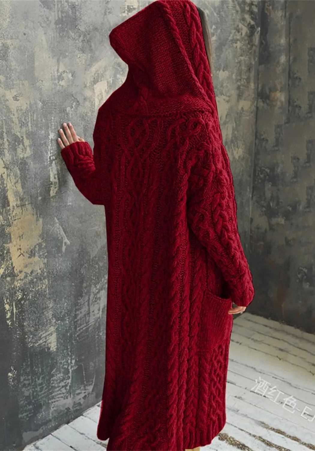 Hooded Long Sweater Cardigan Women Open Front Sweater Coat Cable Knit Duster Cardigans Plus Size Chunky Long Cardigan