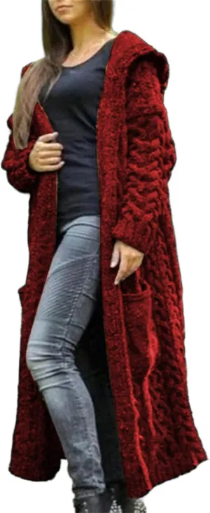 Hooded Long Sweater Cardigan Women Open Front Sweater Coat Cable Knit Duster Cardigans Plus Size Chunky Long Cardigan