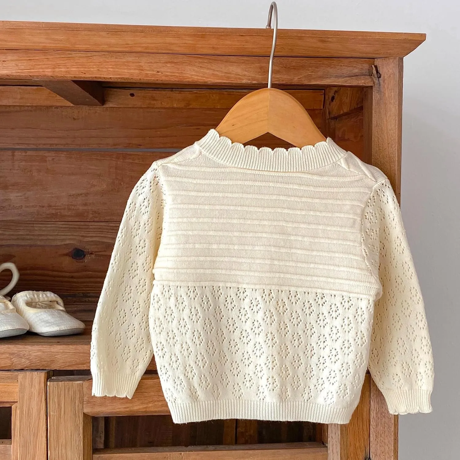 HOOLCHEAN Baby Spring Summer Embroider Flower Thin Knitted Sweater Vintage Knit Cardigan