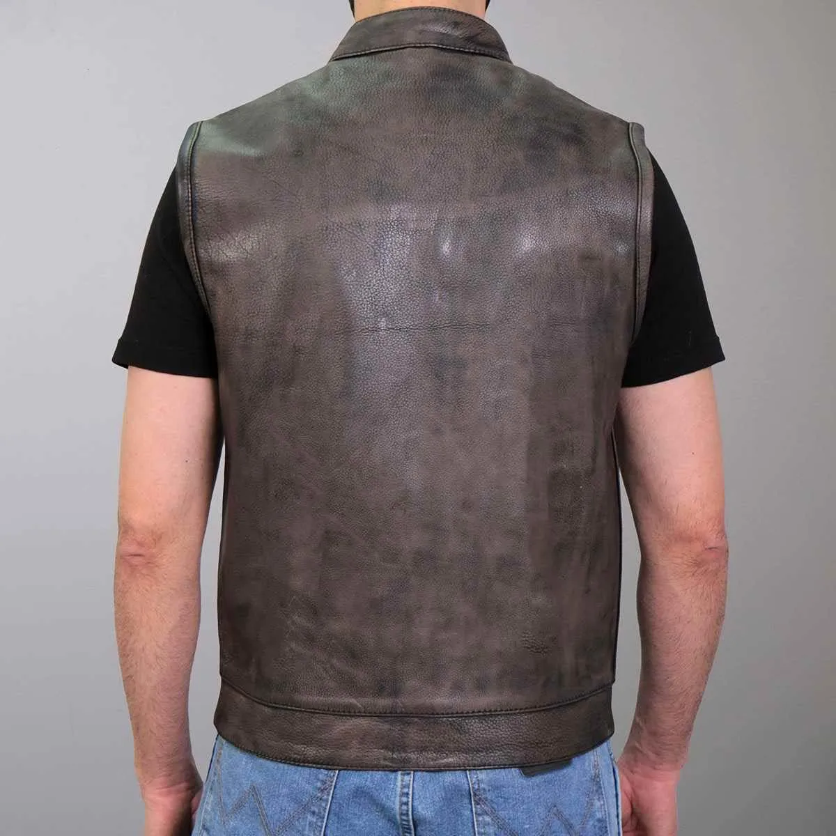Hot Leathers Men's Standard V-Neck Leather Biker Vests, Vsm1035-brown