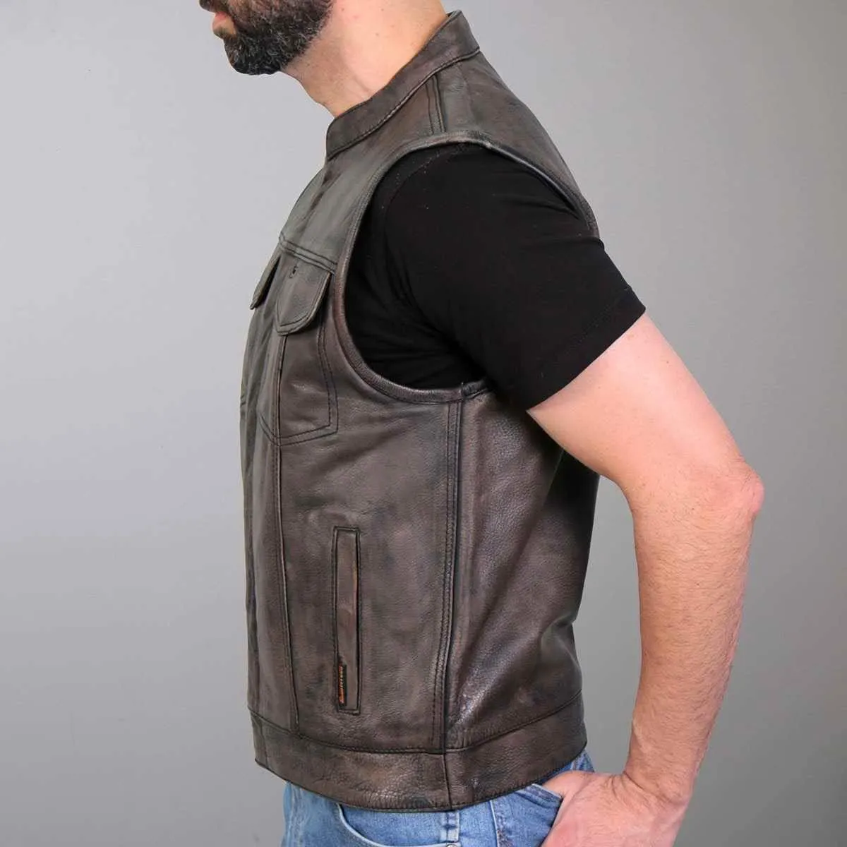 Hot Leathers Men's Standard V-Neck Leather Biker Vests, Vsm1035-brown