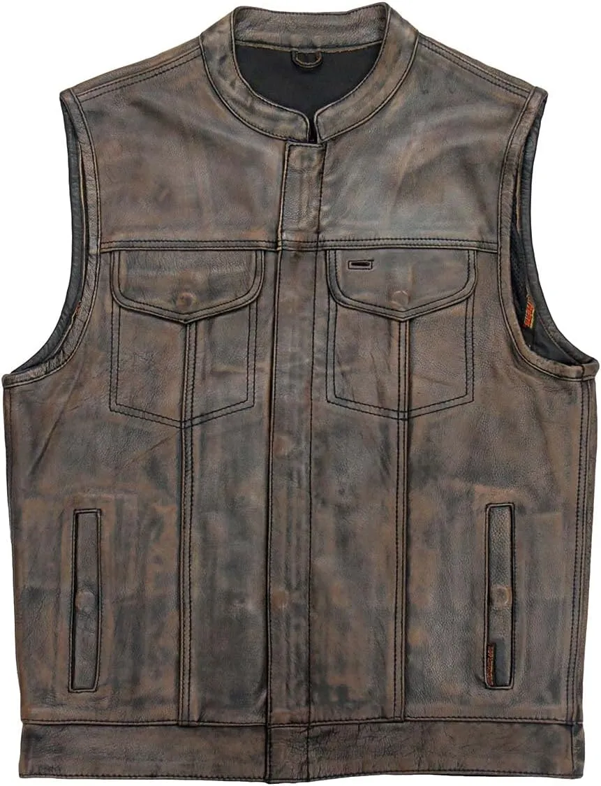 Hot Leathers Men's Standard V-Neck Leather Biker Vests, Vsm1035-brown