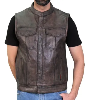 Hot Leathers Men's Standard V-Neck Leather Biker Vests, Vsm1035-brown