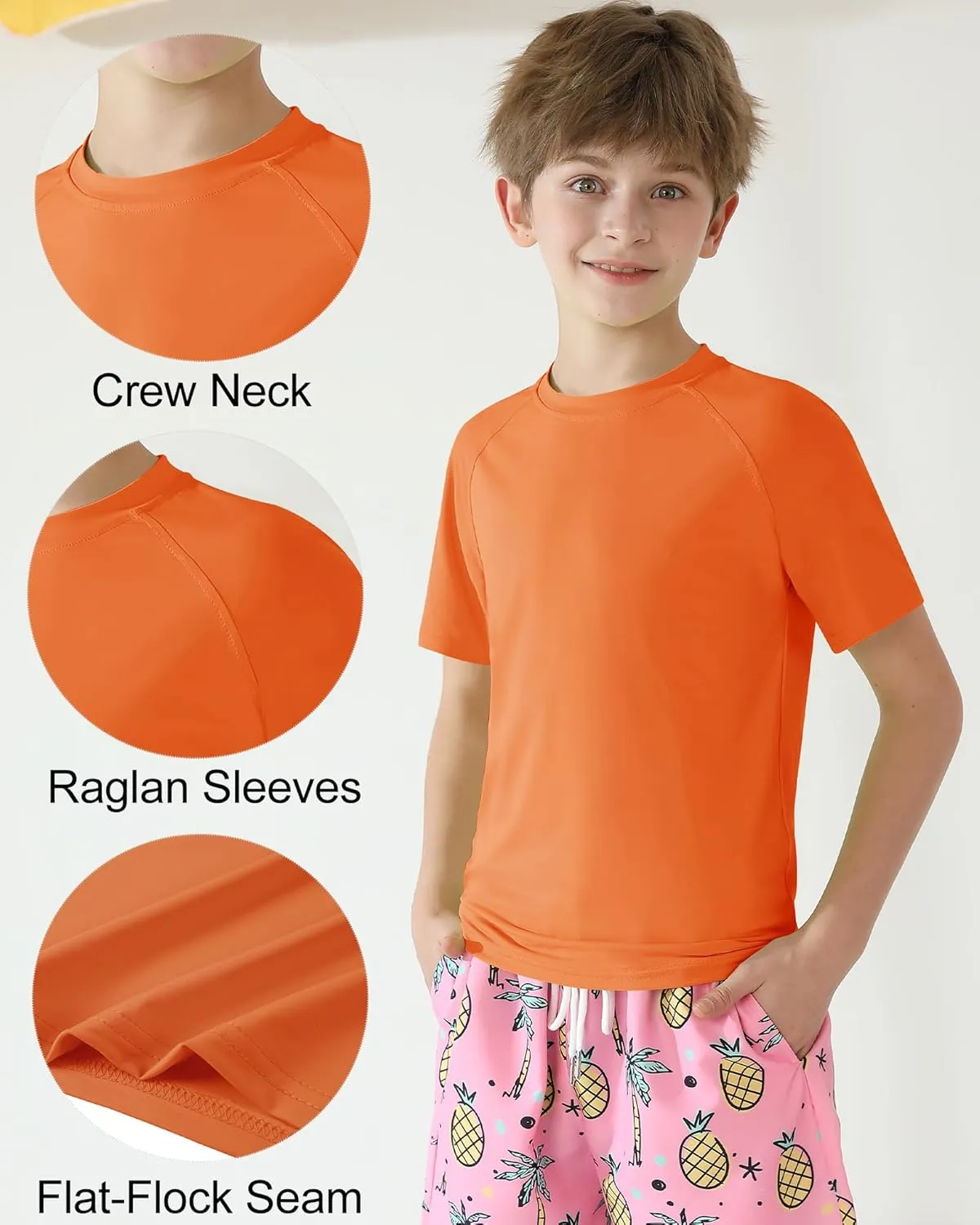 Hotfiary Boys Short Sleeve Rash Guard UPF50  Swim Shirt Quick Dry Water Sun Neon Athletic Shirts for Girls Kids Youth 5-14 Y