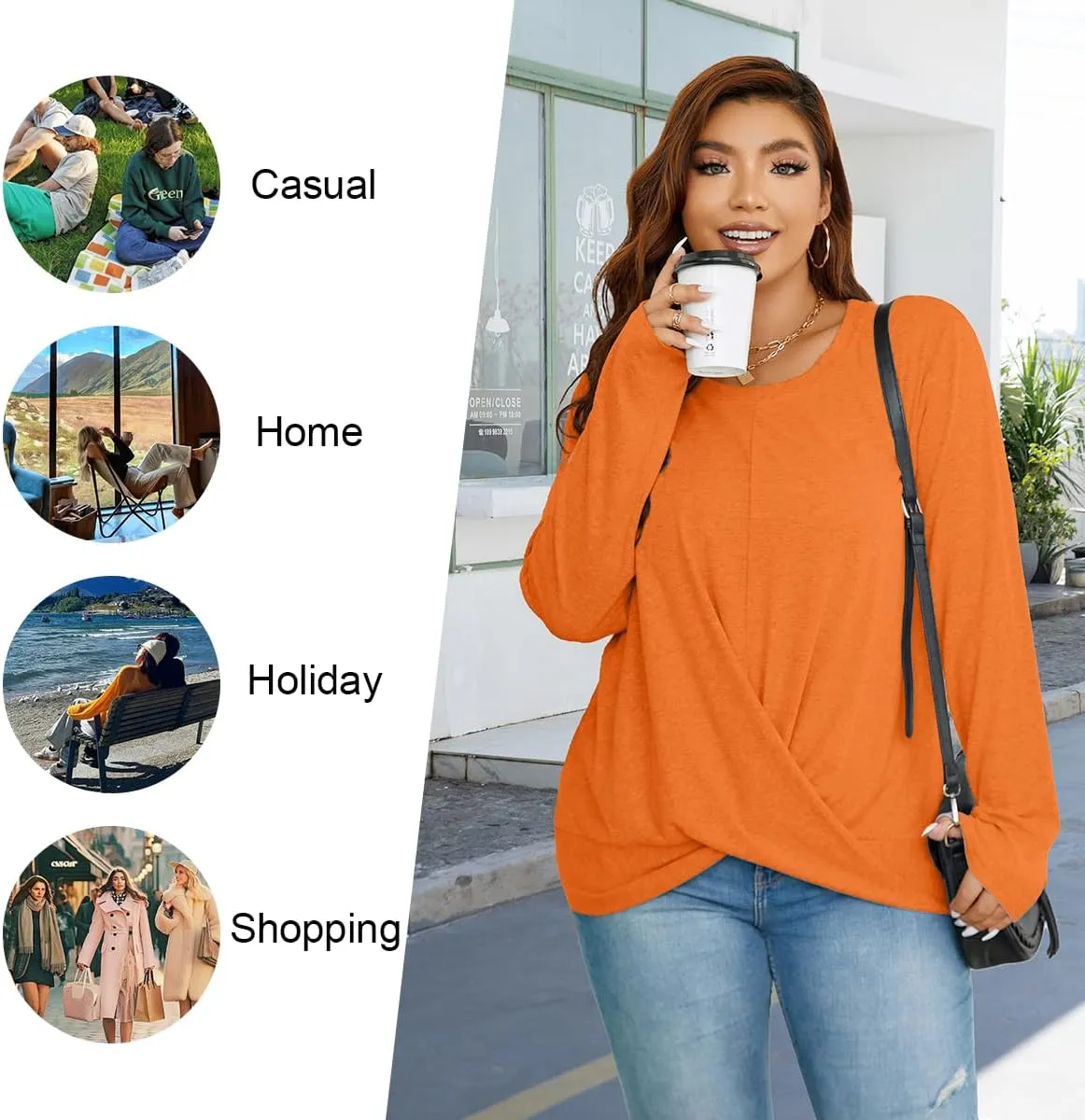 HOTGIFT Women's Long Sleeve Tunic Tops Casual Crewneck T-Shirts Front Twist Top Tee Blouse For Leggings
