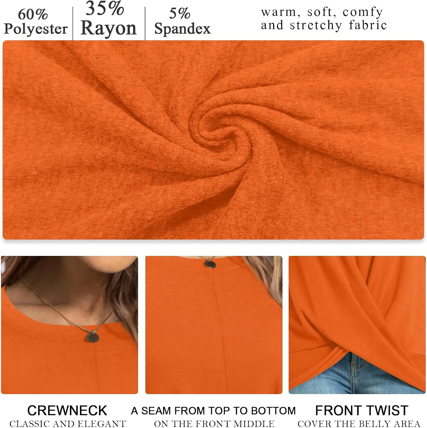 HOTGIFT Women's Long Sleeve Tunic Tops Casual Crewneck T-Shirts Front Twist Top Tee Blouse For Leggings