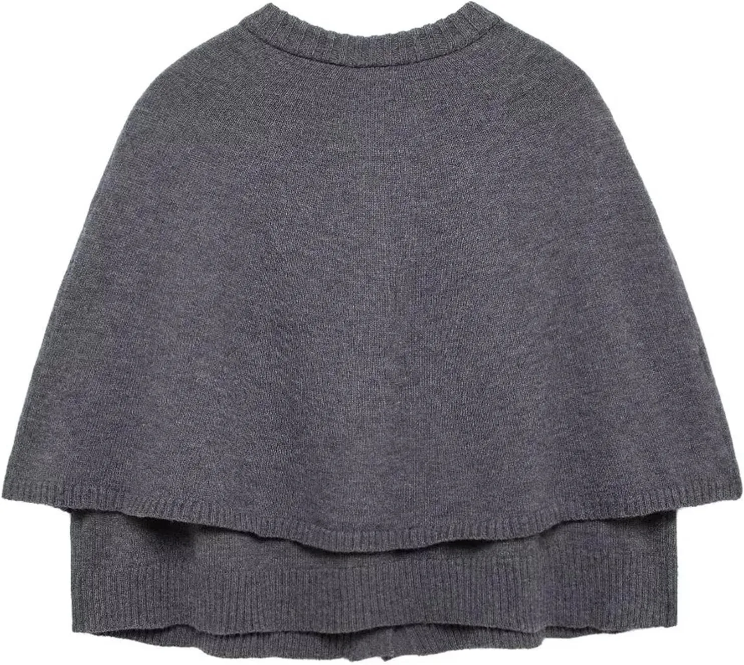 HOULENGS Women's Round Neck Knitted Shawl Cardigan Sweater Half Sleeve Button Cropped Cape Sweater Coat