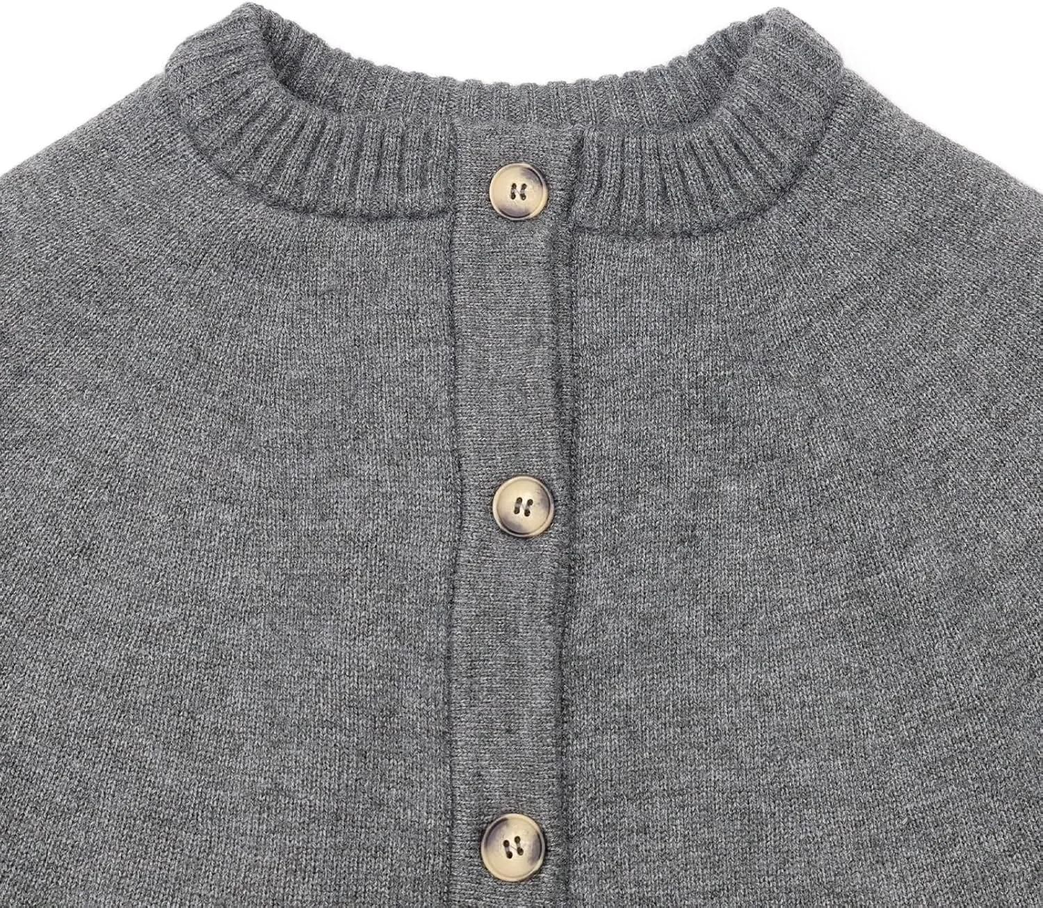 HOULENGS Women's Round Neck Knitted Shawl Cardigan Sweater Half Sleeve Button Cropped Cape Sweater Coat