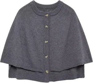 HOULENGS Women's Round Neck Knitted Shawl Cardigan Sweater Half Sleeve Button Cropped Cape Sweater Coat