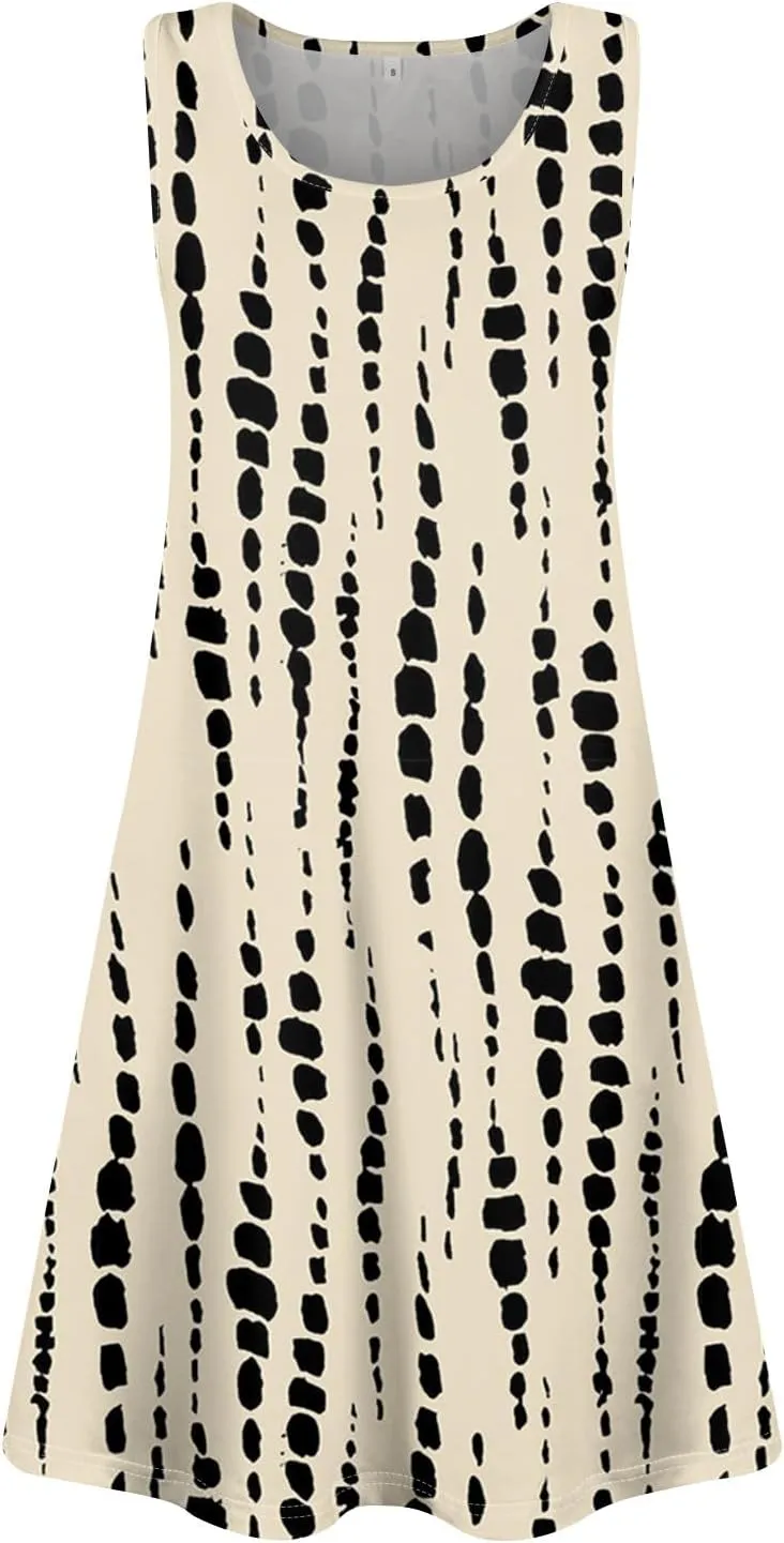 HUSNDFK Womens Summer Dresses Loose U Neck Sleeveless 2025 Beach Casual Floral Print Tank Dress with Pockets