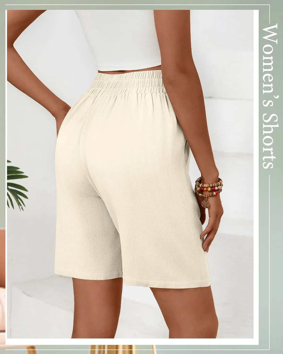 Huukeay 2 Pack Women's Linen Shorts Summer Casual Wide Leg Elastic Waistband Bermuda Shorts with Pockets