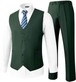 HUUTOE Mens Vest and Pants Suit 2 Piece Slim Fit Suits for Wedding Grooms Dress Waistcoat Pants Casual Prom Tuxedo Set