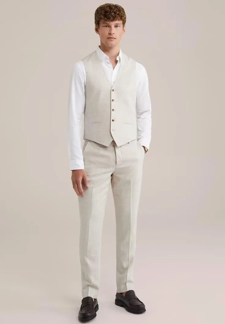 HUUTOE Mens Vest and Pants Suit 2 Piece Slim Fit Suits for Wedding Grooms Dress Waistcoat Pants Casual Prom Tuxedo Set